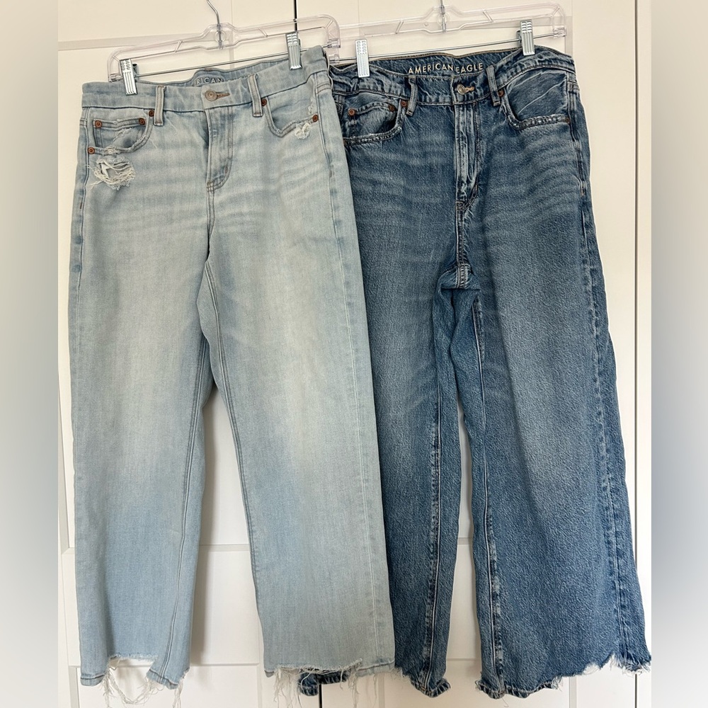 American Eagle Outfitters Women's Jeans - Light Blue and Dark Blue